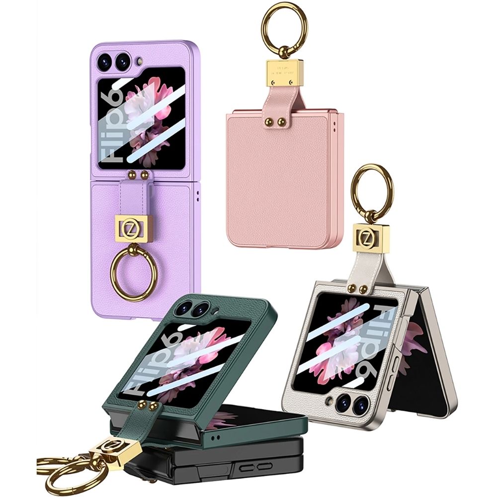 SpinRing Z Flip 6, 5 Leather 360° Ring kickstand Screen Protector