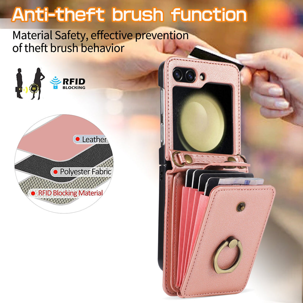 FlipSafe Z Flip 7, 6 Anti-Theft Wallet Case with Card Slot & Stand
